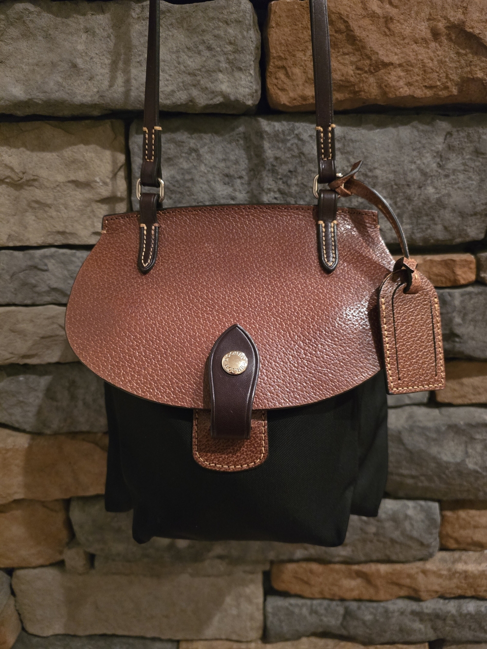 Vintage DOONEY & BOURKE Black Nylon Brown Leather Crossbody Saddle Bag Purse **